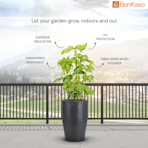 Image of BonKaso 18 inch Dark Grey Pot - Tall, Durable & Lightweight Polymer Round Tower Planter for Indoor & Outdoor Use: Home, Office, Garden & Balcony (Gamla /Gamale)