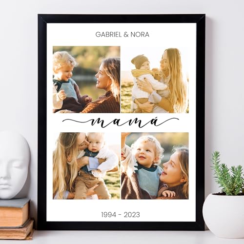 Made in Gift   Lámina Enmarcada   Lienzo Personalizado con Foto y texto   Decoración Hogar   Tamaño A4   Regalo para Mamá o Abuela   Marco Negro Elegante Incluido