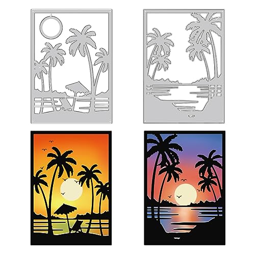 BENECREAT Coconut Tree Frame Metal Cutting Die for Scrapbooking Beach Moon Die Cut Embossing Stencils Template for Paper Card Making Decoration DIY Scrapbooking Album Craft Home Decor