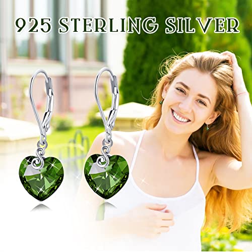 Heart Earrings For Women 925 Sterling Silver Birthstone Earrings Austrian Crystal Dangle Leverback Earrings Gifts For Mother's Day Graduation #TOP1