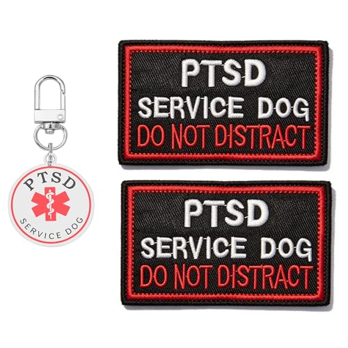 Walitefu PTSD Dog Patches 2pcs PTSD ID Tag Double Side Engraved Easily Attach to Vest Collar Harness (Medium 2.1 x 4.13 inches)