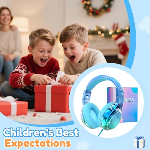 QearFun USB C Kids Headphones Wired with Mic, 85/94dB Safe Volume Limit, Foldable Over Ear, Tangle-Free Cord & Sharing Port, Wired On-Ear Headset for School, Chromebook, Tablet, Travel-Boys & Girls by QearFun - Used condition - Image 2