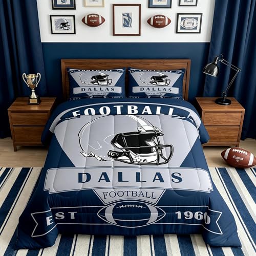 Feelyou Football Comforter Set Dallas Bedding Set Queen Size American Football City Comforter Football Fans Gifts Bed Set
