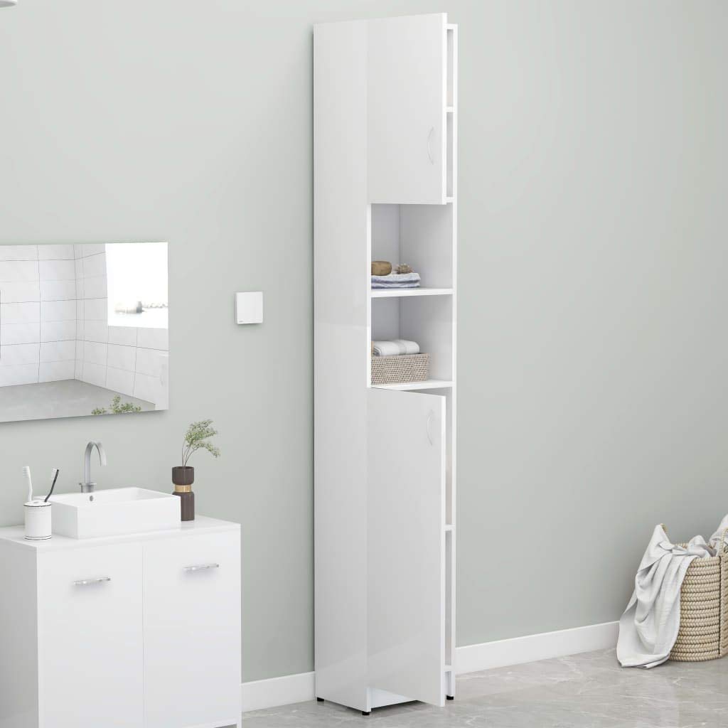 Mueble columna de baño con 4 estantes y 2 estantes abiertos, armario columna, para inodoro, oficina, sala de estar, 32 x 25,5 x 190 cm, color