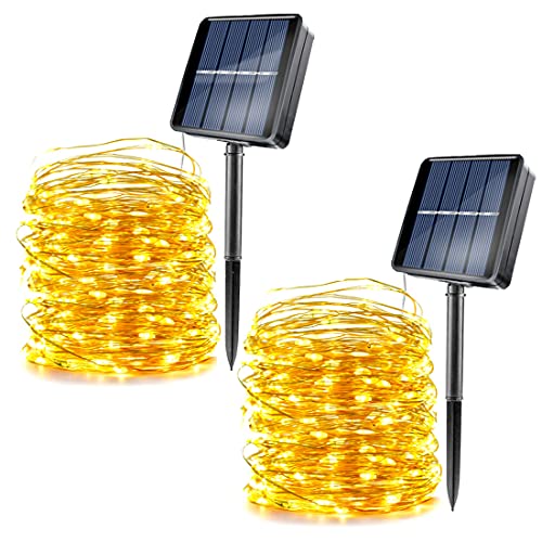 Guirlande lumineuse solaire AFSEMOS de 200 LED ultra longue - Étanche - Blanc chaud - 8 modes d'éclairage pour jardin, terrasse, cour, fête - Décoration de Noël (Lot de 2) Cover