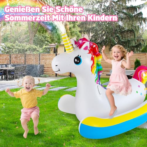 Aragallant Einhorn Aufblasbar Wassersprinkler Kinder Outdoor, Wasserspielzeug Einhorn Sprinkler Rasensprenger für Kinder Erwachsene Garten Pool Hof Sommer Party