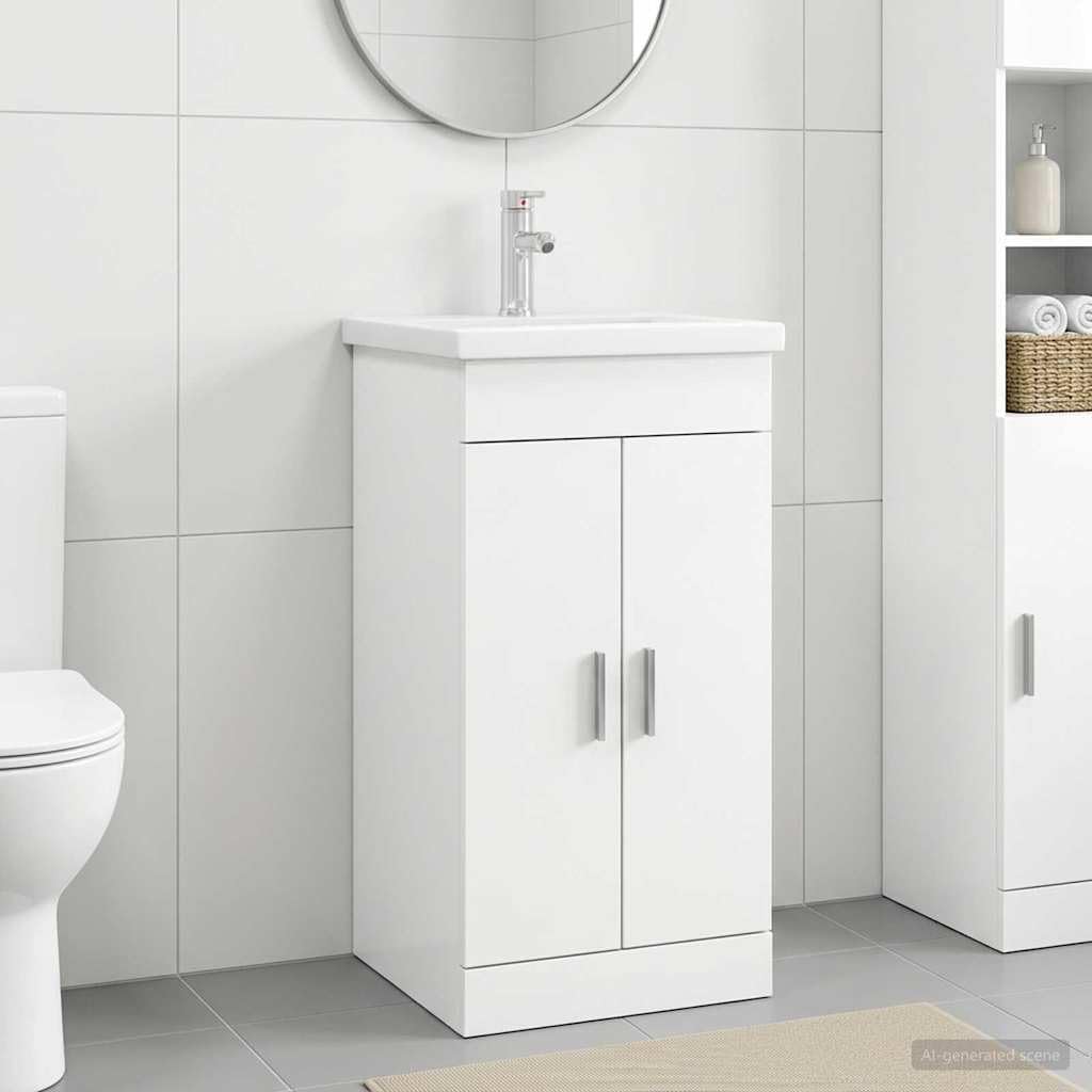 Mueble de baño con lavabo estrecho de 42 cm para ganar almacenamiento en el aseo
