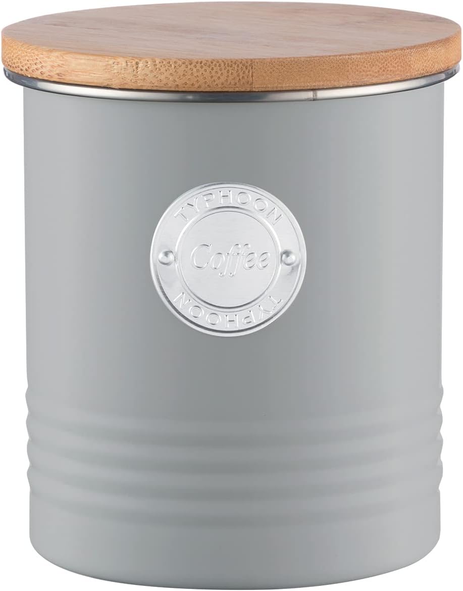 Typhoon Living Airtight Coffee Storage Canister with Bamboo Lid, Grey, 1 Litre