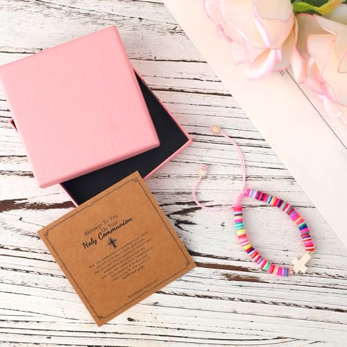 Polymer Clay Cross Bracelet for Girls, Colorful Christian Jesus Religious Bracelet with Motivational Card Bohemian Style Baptism Jewelry Gifts for Daughter Sister Teenage Girls4