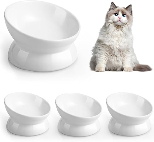 Miniatura 13 de LoeJan Plato Elevado para Comida de Gatos, Cuenco de Agua de Cerámica Elevado e Inclinado de 5 Oz, Platos Anti Vómito y para Proteger la Columna