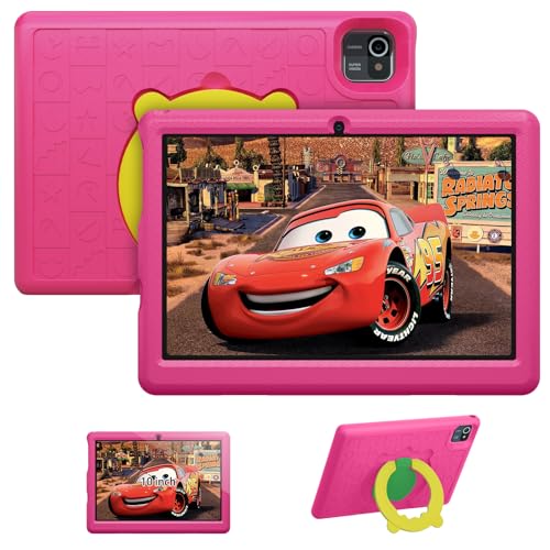 HotLight Kids Tablet 10 inch Tablet with 6(2+4) GB RAM+64GB ROM+128GB SD Expansion, Android 13 Quad-Core Processor, 1280 * 800 IPS, with Parental Control, 5000mAh Battery, Shockproof Case (Pink)