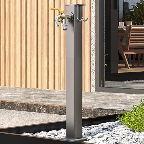 ByteRunning Fuente Jardin con Grifo,Columna Agua jardín Acero Inoxidable,Columna de Agua Vertical Independiente para jardín,anticongelante,Resistente a la Intemperie,diseño Cuadrado,para riego