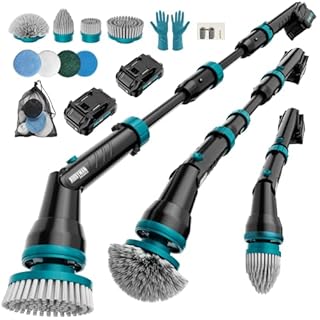 Alloyman 1200RPM Electric Spin Scrubber, Floor Cordless Cleaning Brush, 2 * 20V Replaceable Battery, Power Scrubber for Cleaning with 8 Brushes for Bathtub/Tub/Tile/Floor