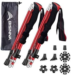 BISINNA Trekking Poles- 2pc/set Folding Aluminum Walking Sticks Hiking Sticks with Quick Lock System, Collapsible, Adjustable, Lightweight for Camping Backpacking Mountaineering Hiking (2 colours)