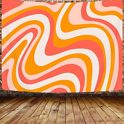 Boho Swirl Tapestry For Teen Girls Bedroom Aesthetic, Vintage Orange Yellow Abstract 70S 80S Minimalist Simple Tapestries Wall Hanging For College Dorm Home Decor, Cute Poster Blanket 60X40 Inch #TOP3