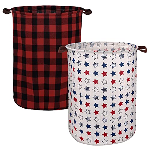 Seebel Storage Basket,Nursery Hamper Canvas Laundry Basket Foldable With Waterproof Pe Coating Large Storage Baskets For Kids Boys And Girls,Office,Bedroom,Clothes,Toys(Chrismas Buffalo Plaid,Stars) #TOP20