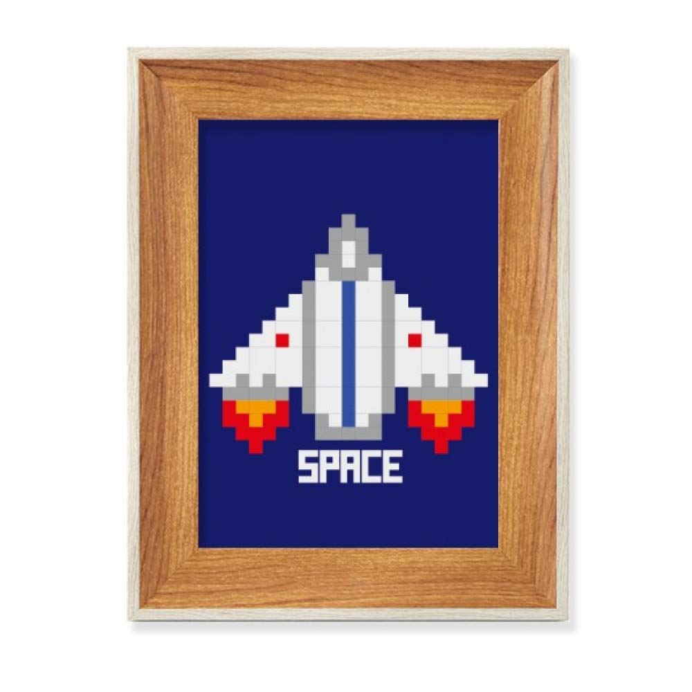 Cadre photo pixel vaisseau spatial en bois tableau art de bureau