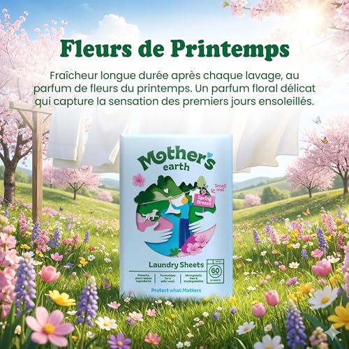 Mother's Earth Waschmittel-Blätter – Frühlingsblüte-Duft – Nachhaltige, kraftvolle Reinigung, ohne Plastikverpackung, optische Aufheller & Parabene – Für bis zu 60 Waschladungen 5