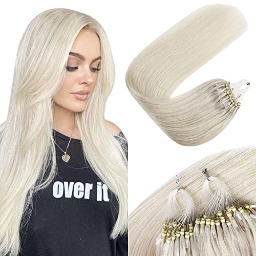 Sunny 16 Inch Micro Loop Extensions Human Hair 50Strands White Blonde 60# Slik Straight Cold Fusion Remy Loop Hair Extensions 50g per pack