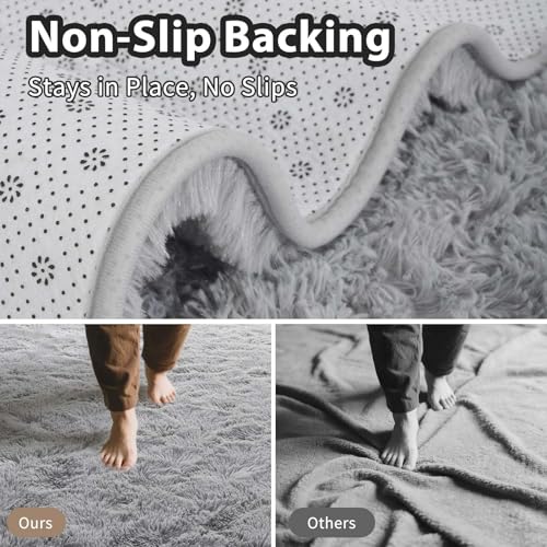 Grey Rugs for Bedroom Fluffy 4x6 ft Living Room Rug Non-Slip Area Rugs Shag Carpet for Nursery Kids Play Room Dorm Office Indoor Modern Plush Carpets Boys Light Gray