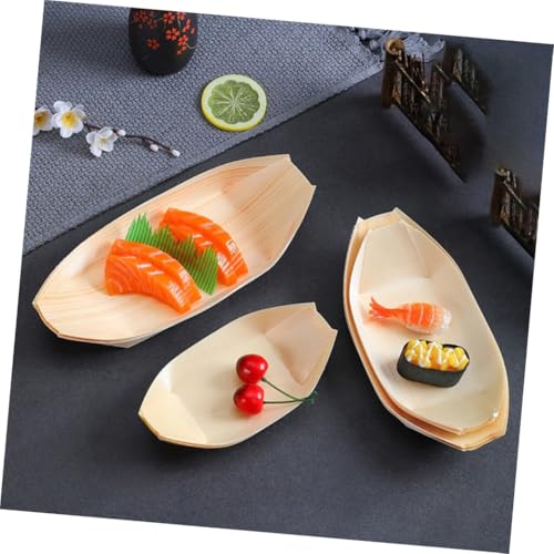 Platos desechables de madera en forma de barco 50 piezas miniatura 7