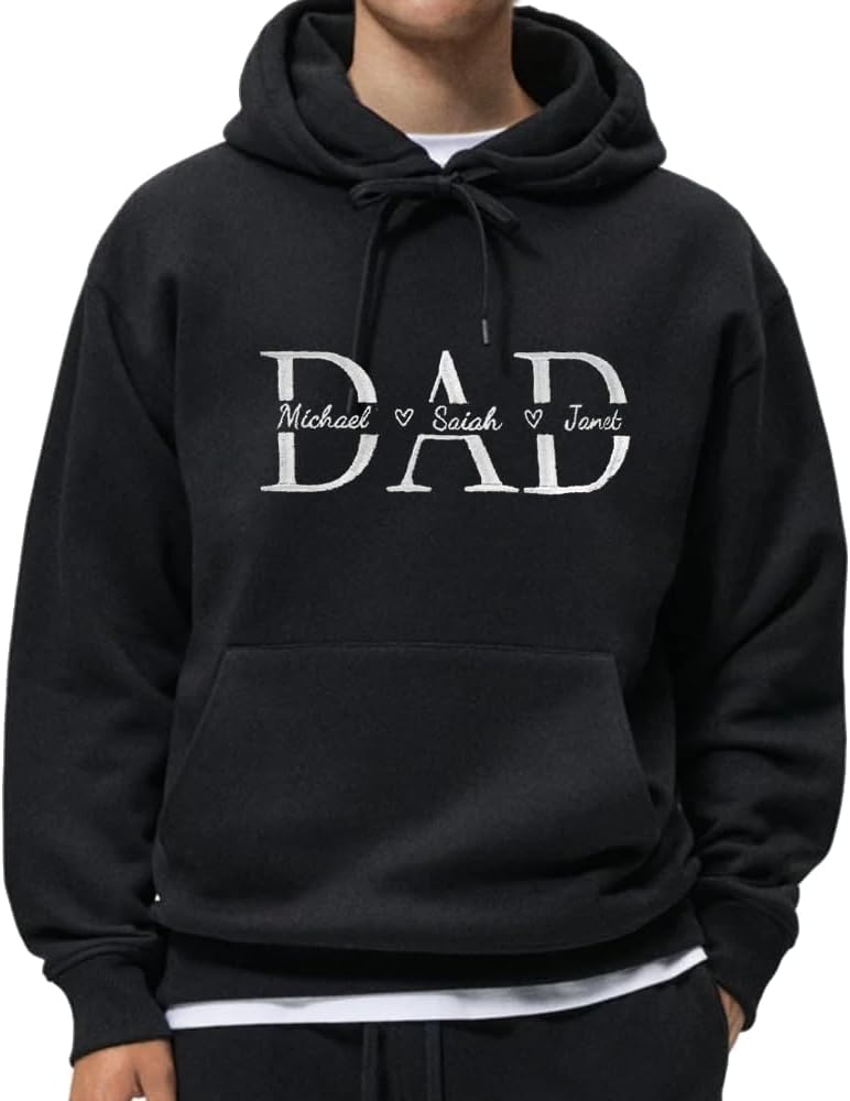 IZI POD Personalized Dad Embroidered Hoodie with Kids Names, Dad Sweatshirt, Gift for Father's Day, Birthday, Christmas