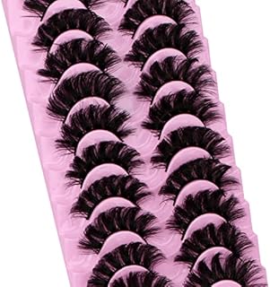 False Eyelashes, Russian Strip Lashes D Curl Fluffy Wispy Fake Eyelashes, 10 Pairs Natural Look Cat Eye Faux Mink Eye Lashes Reusable Thick Long Eyelashes (FL-02)
