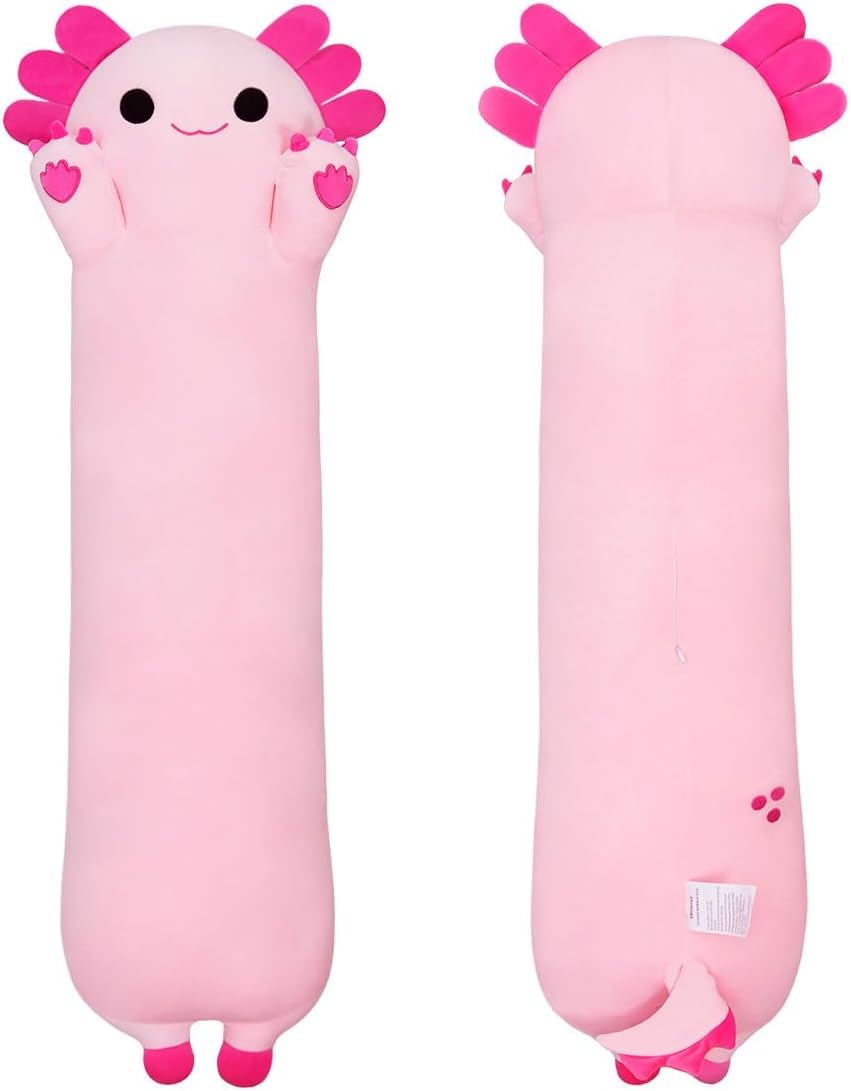 Yeqivo Long Axolotl Stuffed Animals, Soft Long Axolotl Plush Pillow Cute Plush Pillow Gifts for Kids Girlfriend(Pink, 70cm)