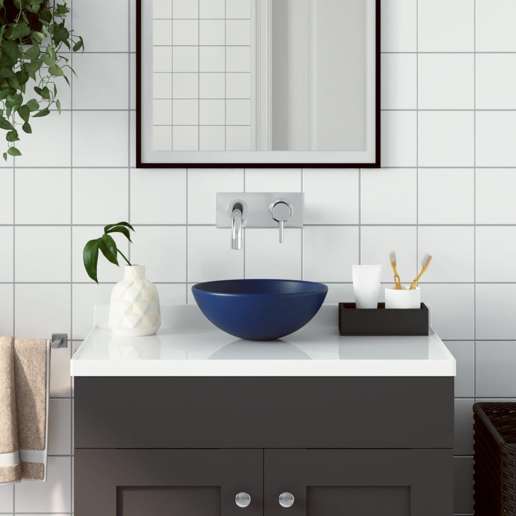 SKM Waschbecken Keramik Dunkelblau Rund,Heimwerkerbedarf,Sanitärbedarf,Sanitärkeramik & Armaturen,Waschbecken & Spülen,Badezimmer-Waschbecken,Blau,3.3 kg,146979