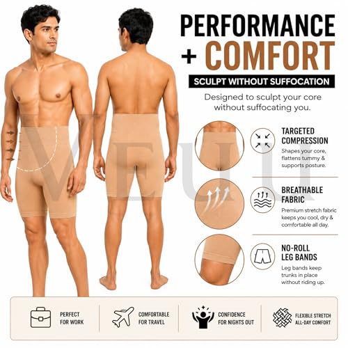 Image of Men's High Waist Tummy Control Shapewear Men's Compression Shapewear Trunk Comfortable Stretchy Body Shaper Tummy Tucker Breathable Support Underwear for Gym Office