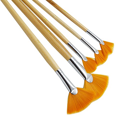 Set de 5 Pinceles con Cerdas de Nylon en Forma de Abanico y Mango Corto de Madera para Pintura y Dibujo miniatura 6