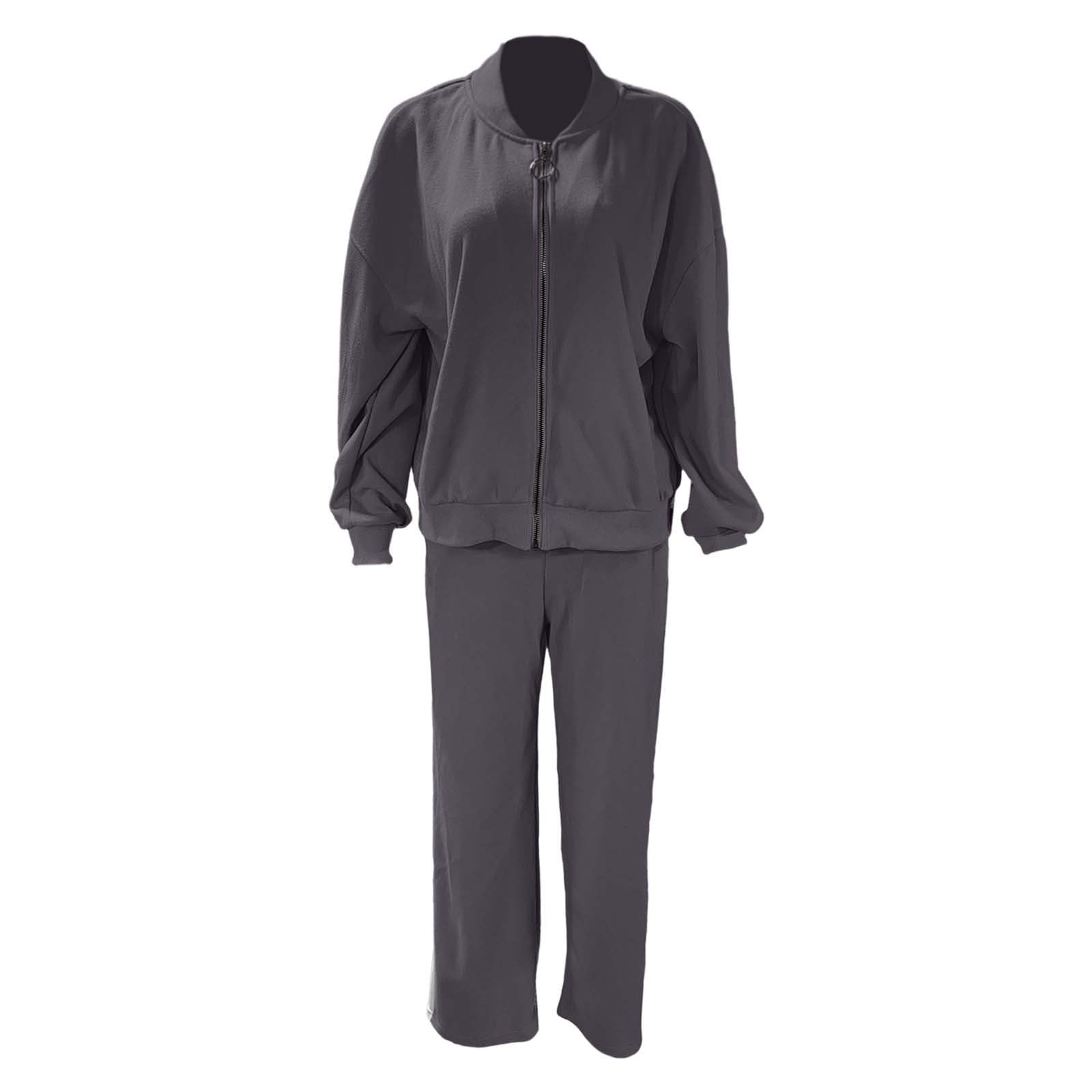 Generico Giacca Donna Scollo Tondo Felpa Pantaloni Dritti Moderno Confortevole Capospalla Giubbino Casual (Grey, 3XL)