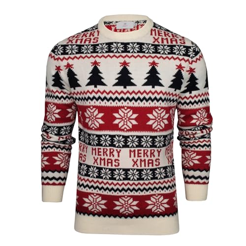 Xact Men's Nordic Fairisle Crew Neck Christmas Jumper (Xmas Trees - Ink) L
