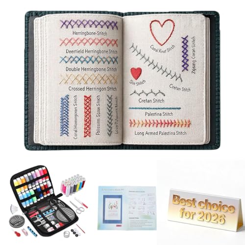 Upgraded Embroidery Stitch Book Kit for Beginners, All-in-One Hand Embroidery Practice Sampler Kit...