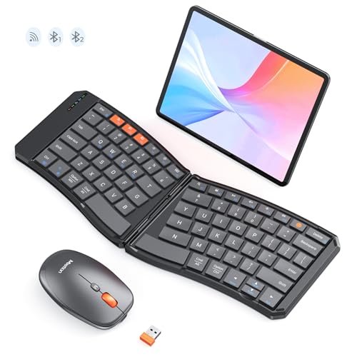 Image of MEETION Ergonomic Foldable Keyboard and Mouse, Portable Bluetooth Keyboard and Mouse for Business Travel, Ultra-Thin Folding Wireless Keyboard Mouse for Windows /Mac /iOS /Andriod, C9880