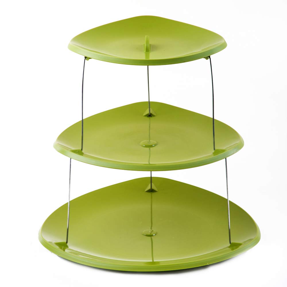 PROLOSO 3 Tier Twistfold Party Plates Collapsible Plastic Tray Cupcake Stand Food Grade Fruit Serving Platters