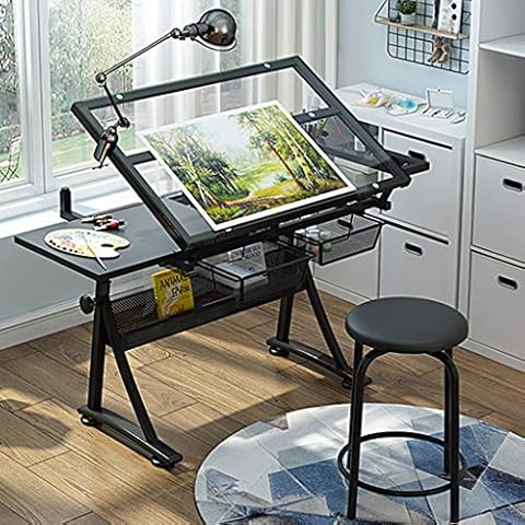 Lgan Zeichentisch Höhenverstellbar, Mit Lagerung Schreibtisch, Glasscheibe Zeichenbrett, Kinder Maltisch Cover