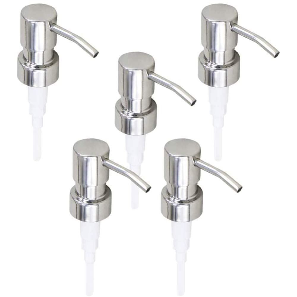 Puooifrty Silver 5Pcs Stainless Steel Soap Pump Replacement 28 Teeth Metal Nozzles Lotion Dispenser