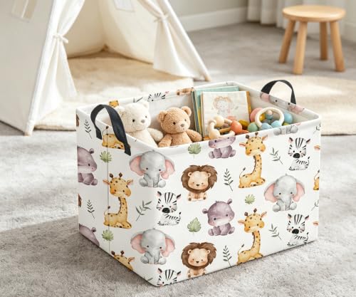 Image of Rectangular Baby Storage Basket Boys for Home Kitchen Girls Cute Storage Bin Organizer Shelf Book Room Decor(Lovely Animal)