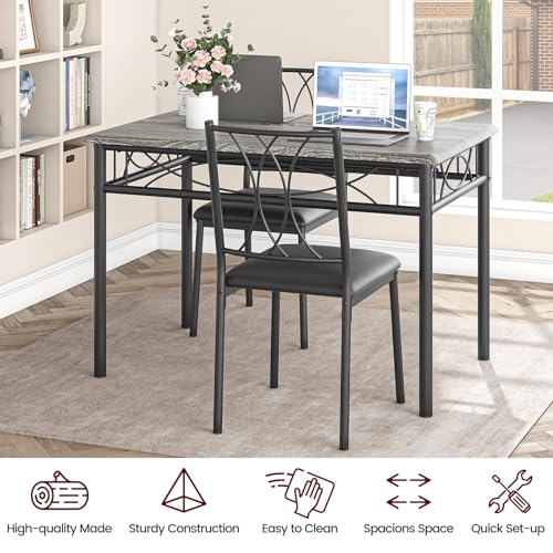 GAOMON Dining Table Set for 4, Rectangle Kitchen Table with 4 Upholstered Chairs Set for 4, 5-Piece Compact Apartment Kitchen & Dining Room Set Furniture for Small Spaces, Space-Saving, Rustic Gray