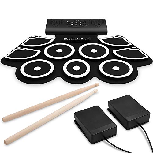 9 Pads Electronic Drum Set, Roll Up Drum Kit with Headphone Jack, Built-In