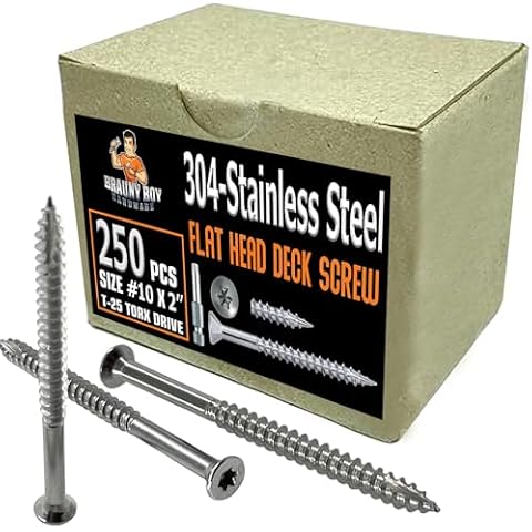 BRAUNY BOY HARDWARE – Heavy Duty - #10 x 2 Inch - 304 Grade Stainless Steel - 2” Deck Wood Screws – Rust Proof - Outdoor Exterior Construction of Decks, Fences - #25 Torx Bit Drive - Qty (250) Cover