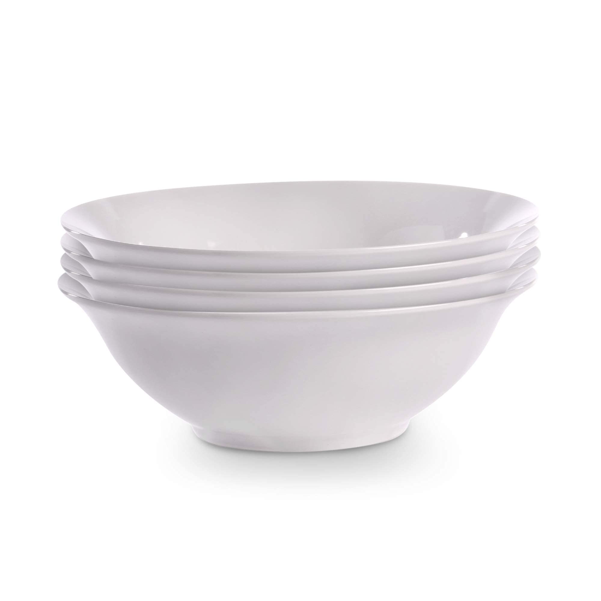 White Porcelain Serving Bowls – Set of 4 Pasta & Ramen Dishes – Cereal, Soup, Salad & Noodle Bowls – Classic Chip-Resistant Ceramic Tableware – Microwave & Dishwasher Safe – M&W