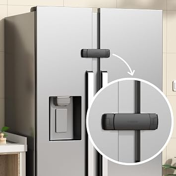 Moms Choice Gold Awards Winner - EUDEMON 1 Pack Latest French Fridge Lock French Door Refrigerator/Freezer Lock Apply to Max 3.54"90mm Two Door Gap Distance for Kids & Babies,Easy to InstallBlack