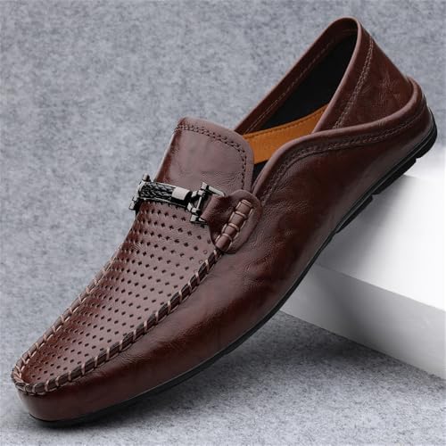 Men's Genuine Leather Loafer Shoes Slip on Soft Breathable Walking Driving Shoes Size 6-142