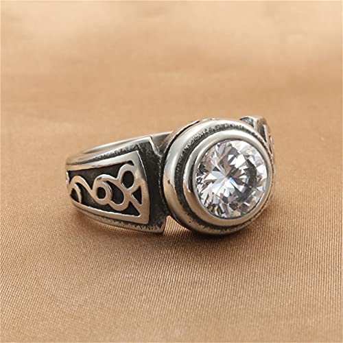 PAMTIER Unisex Stainless Steel Silver Vintage Classic Round Gemstone Signet Biker Wedding Ring2