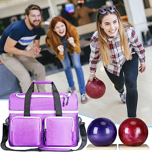Bowling Bag For 2 Balls, Bowling Ball Tote Bag With 2 Wooden Bowling Cups, Multi-Pockets Bowling Ball Bag Fits Bowling Shoes Up To Mens Size 14, Bowling Ball Bag With Shoulder Strap & Divider (Purple) #TOP5
