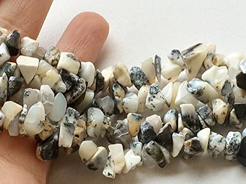 Opale dendritique blanche et noire en rang de perles de qualité supérieure