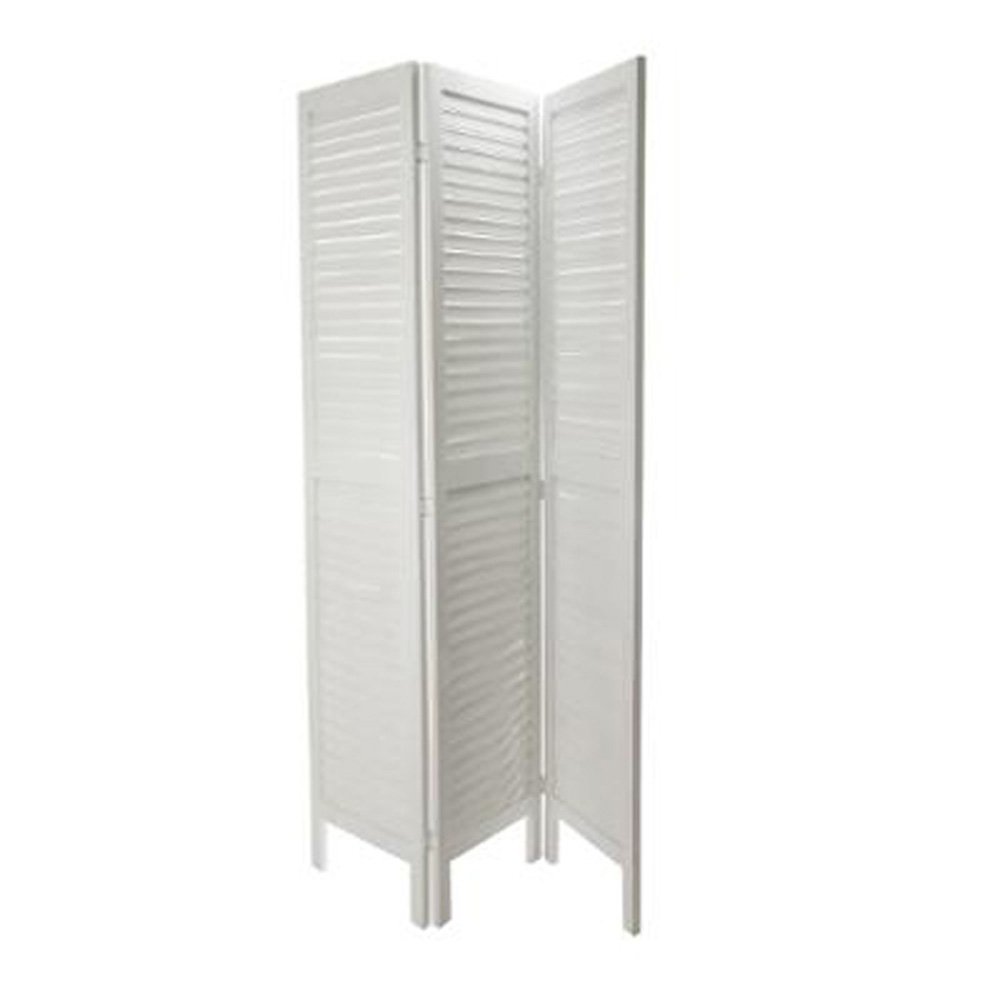 PEGANE Paravent Brocante en Blanc 3 pans de 40 cm x Hauteur 170 cm