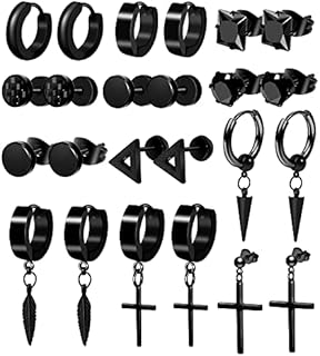 ONESING 12-17 Pairs Earrings for Men Black Stud Earrings Mens Earrings Black Hoop Earrings Stainless Steel Cross Earrings Set Jewelry Piercings for Men Women